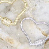 Heart Shaped Carabiner Lock Screw in Clasp With CZ Stones